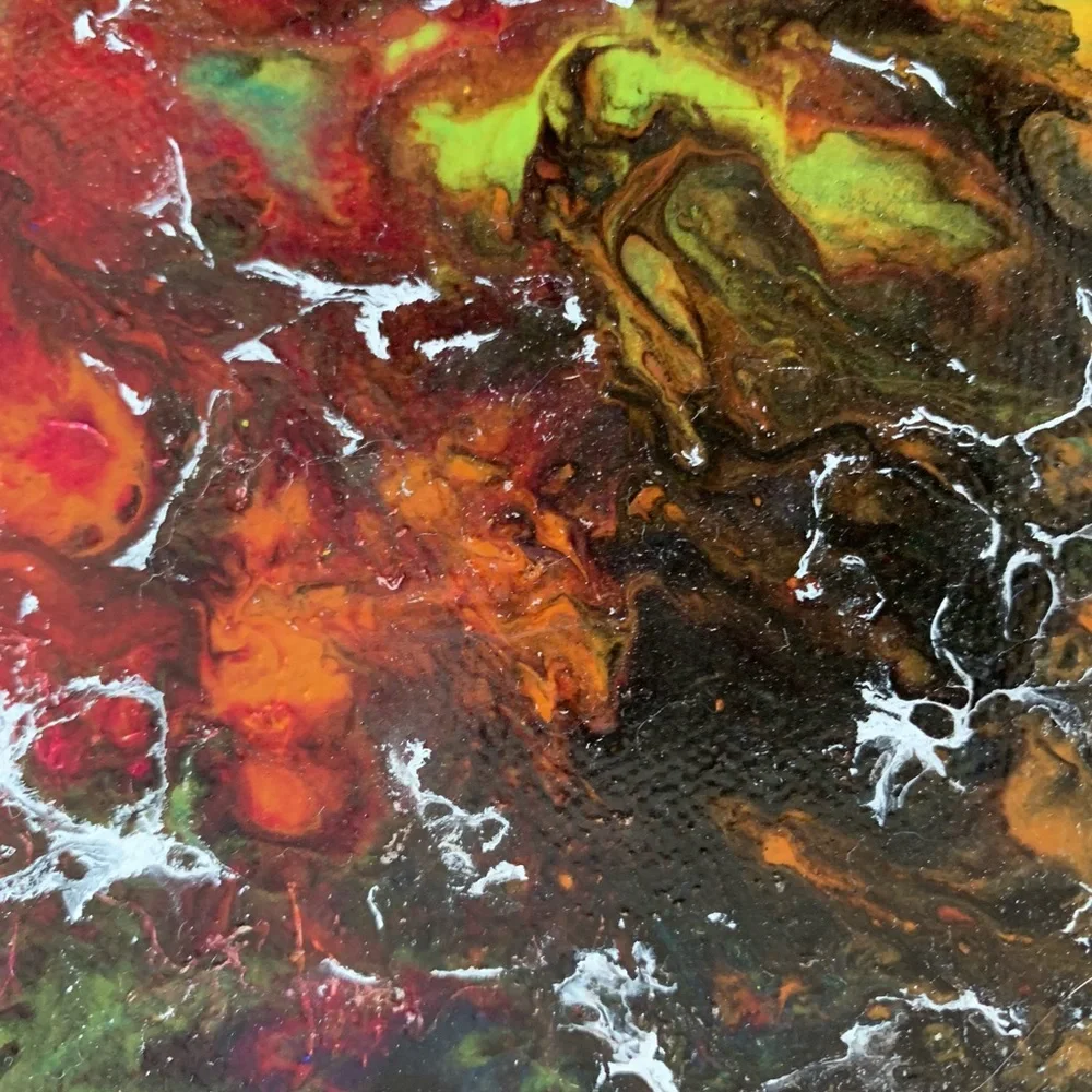 Original Artwork Canvas Colorful Thoughts green, red white black 12 x 9 Acrylic